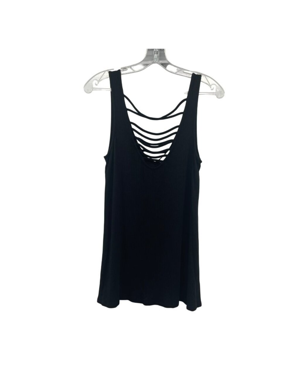 Socialite Womens Ribbed Tank Top Ladder Neck Black Sie Small Lightweight